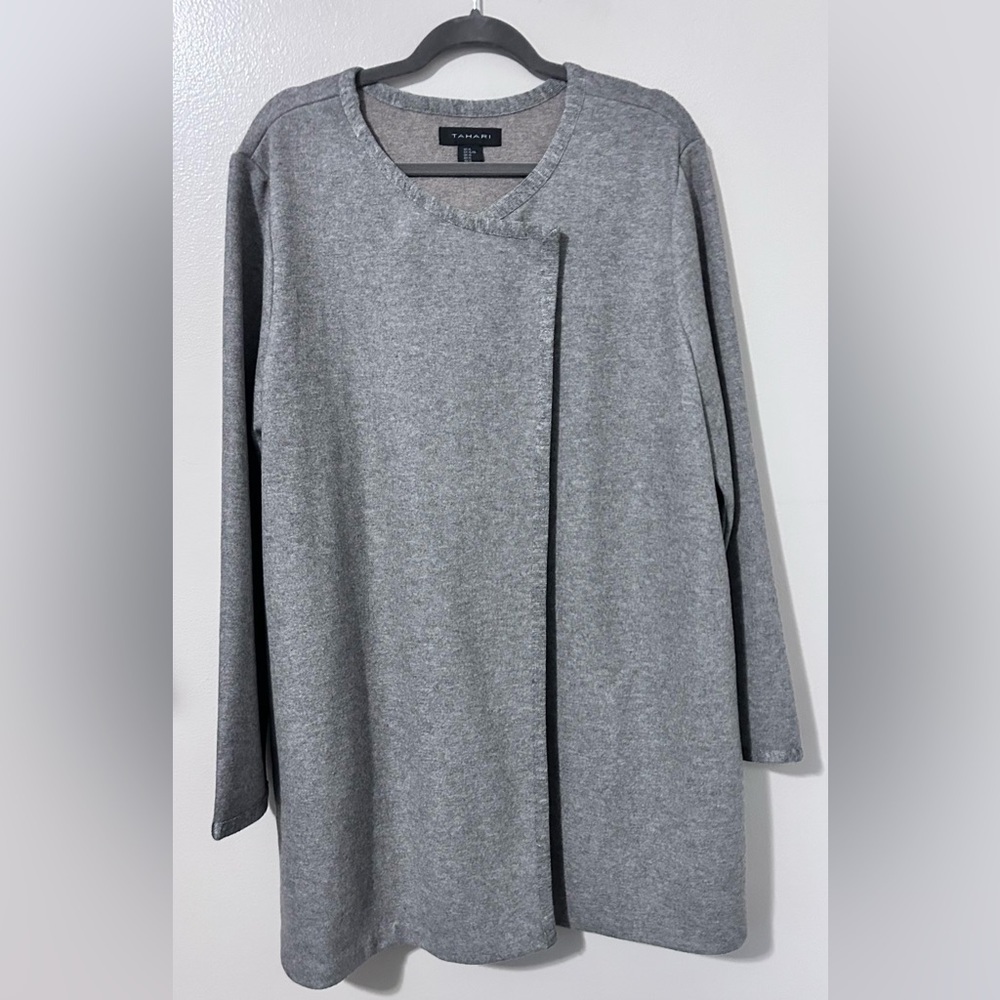 Tahari Gray Cape with Asymmetrical Closure